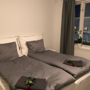 a bedroom with two beds and a window at A Noi Rooms in Kragerø
