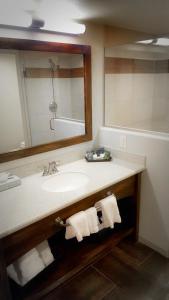 
a bathroom with a sink, toilet and mirror at Hoover Dam Lodge in Boulder City
