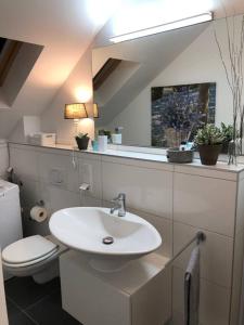 bagno con lavandino bianco e servizi igienici di Appartment Viola a Brüggen