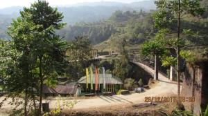 a view of a building on a hill with trees at Vamoose Bhutia Homestay in Padamchen