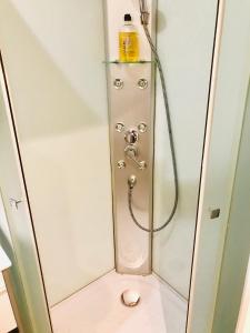 a shower in a bathroom with a toilet at Chambres Privées Ysy in Nancy