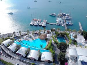 an aerial view of a resort with a marina at Yacht Classic Hotel - Boutique Class in Fethiye