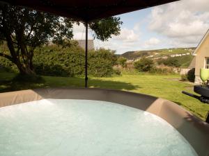 einen Whirlpool mit Blick auf einen Hof in der Unterkunft Bramble Cottage in Haverfordwest