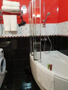 a bathroom with a shower and a bath tub at Charming apartment in the historic district of Tbilisi in Tbilisi City