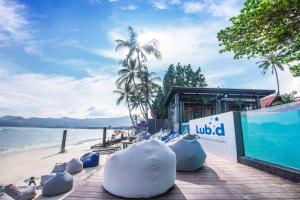 查汶的住宿－Lub d Koh Samui Chaweng Beach，坐在海滩上的一群白色物体