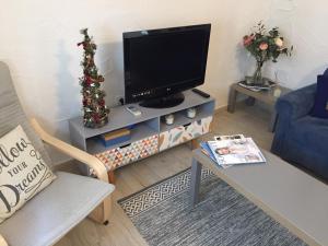 a living room with a television and a christmas tree at La Casa de la Higuerita in Fuengirola