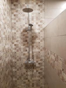 e bagno con doccia e parete piastrellata. di El Manantial B&B a El Higuerón