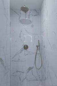 a bathroom with a shower with a glass door at The Blossom House Amsterdam in Amsterdam +12 photos