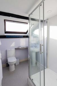 a bathroom with a toilet and a shower at Ees Wyke Country House in Near Sawrey