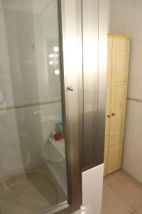 コルドバにあるAlojamiento de Remediosのバスルーム(ガラスドア付きのシャワー付)