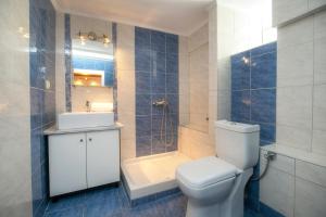 a bathroom with a toilet and a shower and a sink at Villa Elpis 2 in Limenaria +21 photos