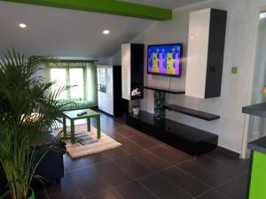 a living room with a tv on a wall at Apartma Marisol in Izola