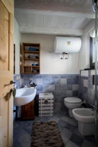 a bathroom with a toilet and a sink at Rustico in Temù
