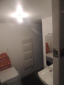 ein kleines Badezimmer mit Toilette und Waschbecken in der Unterkunft Appartement 1 er Etage , St Goustan Port Auray in Auray + 30 Fotos