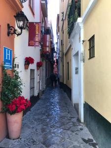 un callejón en un casco antiguo con edificios en Apartamentos Flamenco B&B en Sevilla