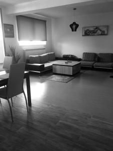シビウにあるPanoramic Apartamentのリビングルーム(ソファ、コーヒーテーブル付)