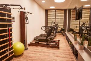 a gym with a treadmill and a exercise bike at Hotel Taschenbergpalais Kempinski in Dresden