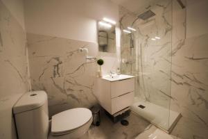 W łazience znajduje się toaleta, umywalka i prysznic. w obiekcie atico patio de la plata w mieście Toledo