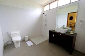 bagno con servizi igienici, lavandino e specchio di Shankara Borobudur a Borobudur