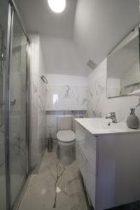 トレドにあるÁtico Toledoの白いバスルーム(トイレ、シャワー付)