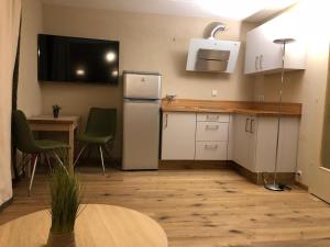 kuchnia z lodówką i stołem z krzesłami w obiekcie Kitzbühel City 1 w mieście Kitzbühel +9 zdjęć