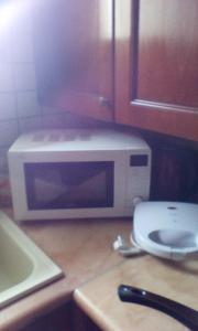 a microwave sitting on a counter in a kitchen at Lepa Kuca in Spáta