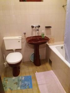 a bathroom with a sink and a toilet and a tub at Guest House Olga in Budva