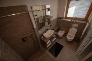 a bathroom with a shower and a toilet and a sink at Chalet Bello in Livigno
