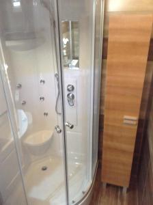 a bathroom with a shower and a sink at Dogis Retreat in Ayia Evfimia +33 photos