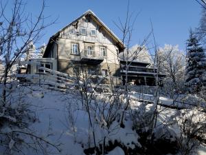 シュクラルスカ・ポレンバにあるIzerski Kamienの雪に覆われた家