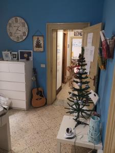 un soggiorno con un albero di Natale su un tavolo di Sunshine Hostel Palermo a Palermo