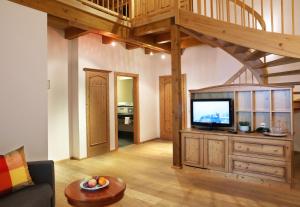 TV a/nebo společenská místnost v ubytování JUFA Alpenhotel Saalbach-Jokercard im Sommer inklusive