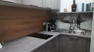 a kitchen with a sink and a counter top at Am Wasserfall 31 in Bad Gastein +32 photos