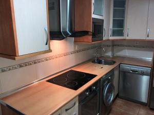 a kitchen with a stove top oven next to a sink at Piso Avenida de Madrid in Zaragoza