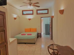 a bedroom with a bed and a ceiling fan at Casa Calala in Granada