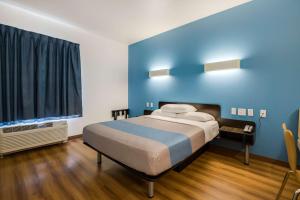 a bedroom with a bed and a blue wall at Motel 6 Poplar Bluff, MO in Poplar Bluff +131 photos