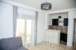 a living room with a couch and a kitchen at Mark's Palace in Nikšić