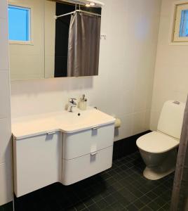 a bathroom with a white sink and a toilet at Rauha Marina 5 in Imatra