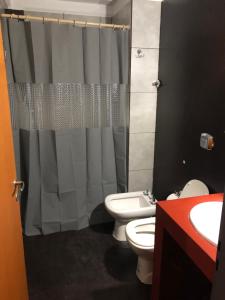 a bathroom with a shower and a toilet and a sink at VIÑA alquileres temporarios in San Salvador de Jujuy