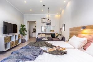 Televízia a/alebo spoločenská miestnosť v ubytovaní Number 1 Deluxe Apartments