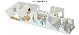 un diagrama de una sala de estar con una persona en appartement gentiane 5personnes dans gite "la maison d'augustin" classé 2 étoiles,la tour,73530 st jean d'arves, en Saint-Jean-dʼArves