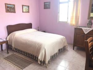 a pink bedroom with a bed and a window at Casona del Ropero in Guanajuato
