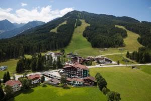 an aerial view of a resort in the mountains at Hotel Waldfrieden in Schladming