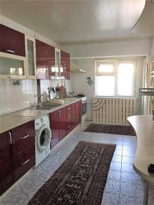 cocina con fregadero y lavadora en Spacious Apartment in Central Touristic Location, en Tashkent