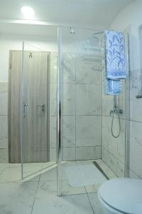 a shower with a glass door in a bathroom at Apartment Olive in Jovići +61 photos