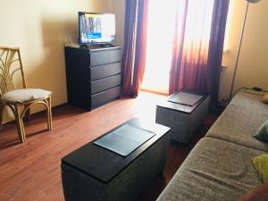 een woonkamer met een bank en een tv bij Golden Mount View Apartment in Goedaoeri