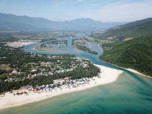 an aerial view of a beach and a river at CANH DUONG MOTEL in Lang Co