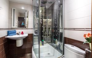 モスクワにあるБУТЫРСКАЯ 9 - м САВЕЛОВСКАЯのバスルーム(シャワー、洗面台、トイレ付)