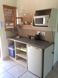 una pequeña cocina con fregadero y microondas en Blue Skies Country House, en Lorraine