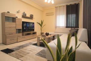 a living room with a couch and a flat screen tv at Athenian Riviera Apartment in Athens